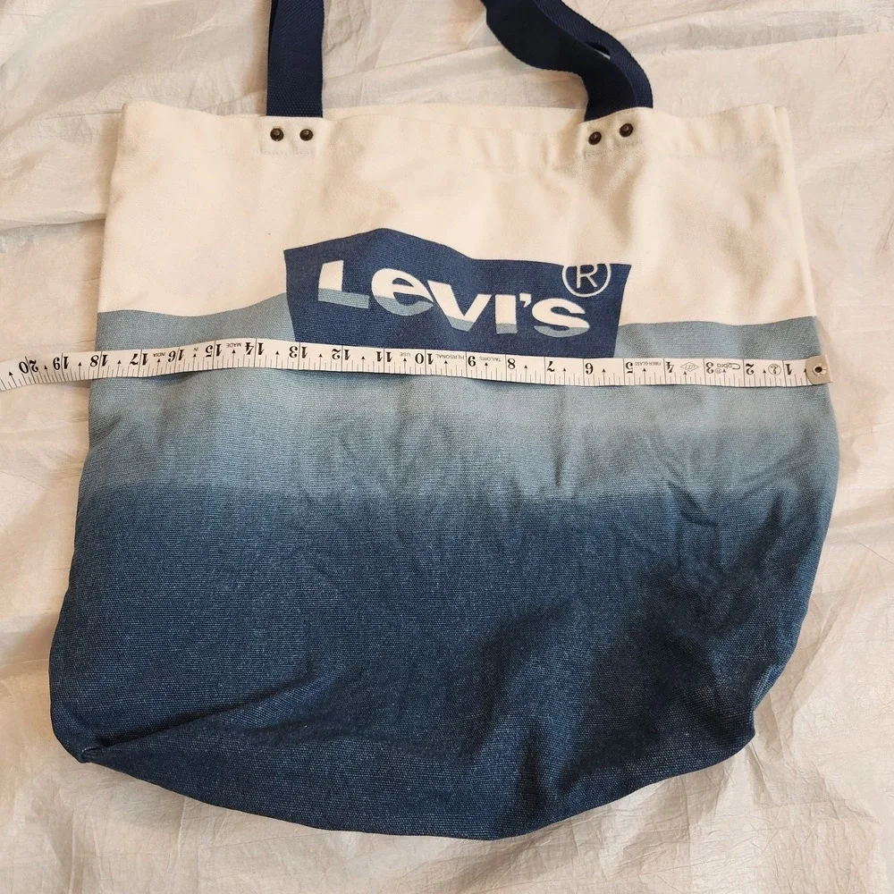Levi's Large Canvas Tote Bag Blue Ombre Dip Dye Batwing Logo School Store